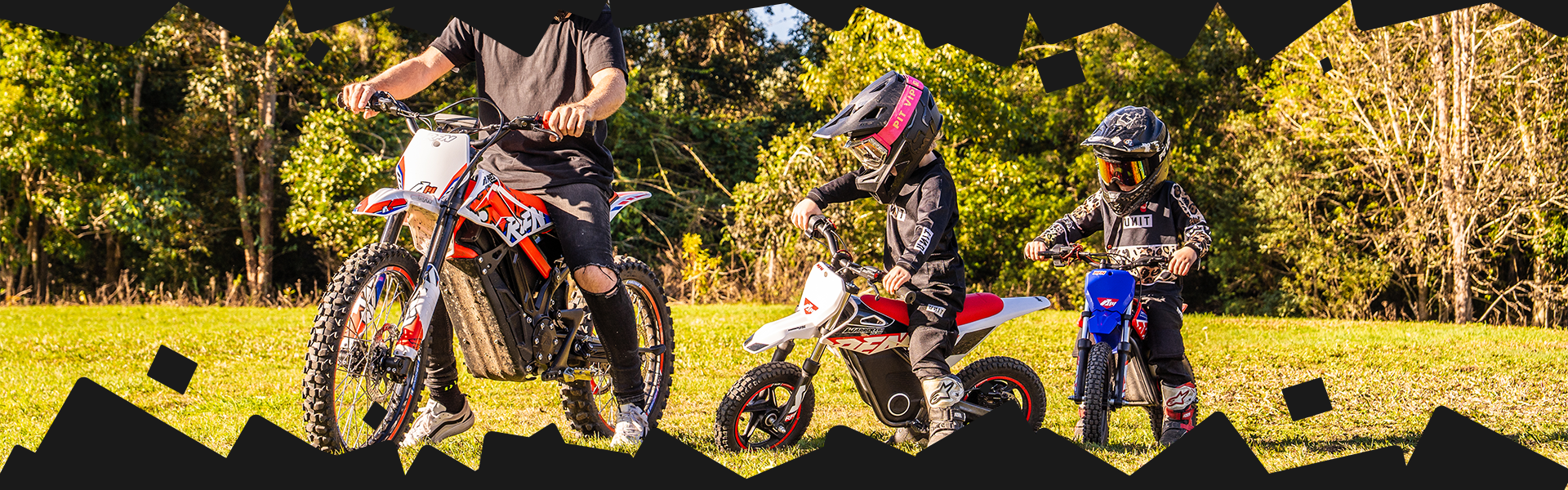 3 kids on rfn warrior bikes in field