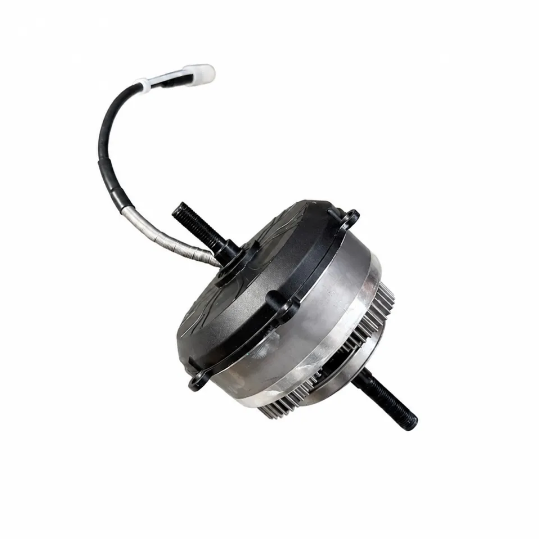 Mechanical component with black and silver design on a white background
